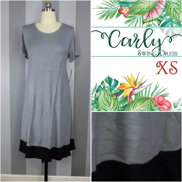 LuLaRoe Dipped Two Tone Carly Dress XS NEW Gray Black High Low A-Line Swing - Picture 9 of 9